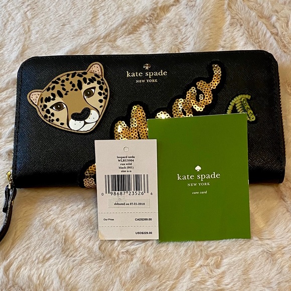 SOLD! NWT Kate Spade Black Run Wild Leopard Wallet - Picture 5 of 6